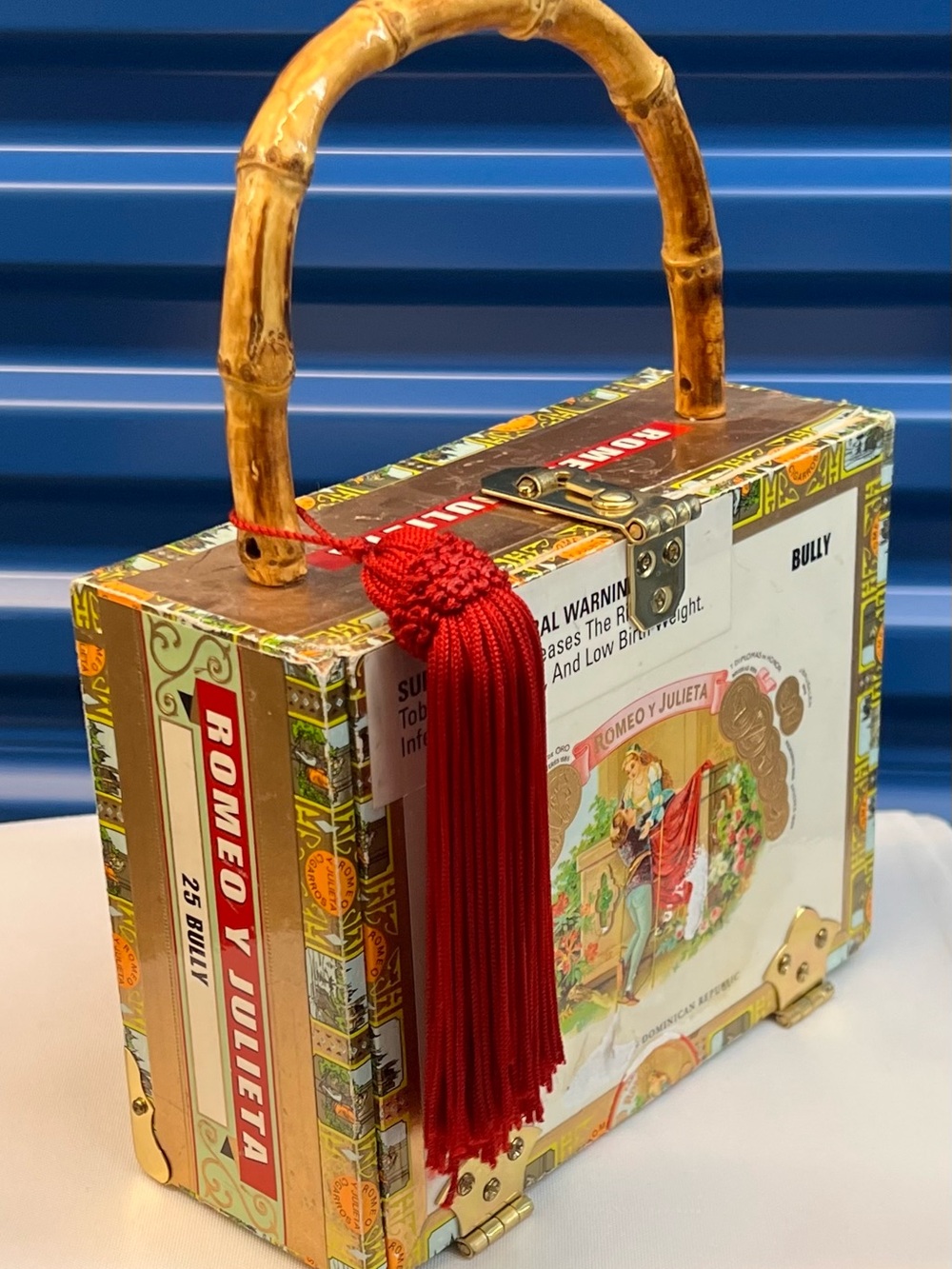 Vintage-Inspired Red Tassel Mini Box Bag with Bamboo Handle